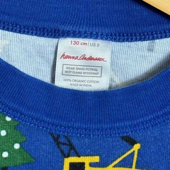 Hanna Andersson Kids Blue Construction Christmas Tree Pajama Set 130cm US 8 - Picture 2 of 7